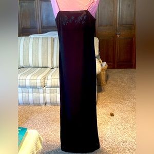 Candy Rocket size Large; 27 in bust floor-length; red under skirt, black overlay